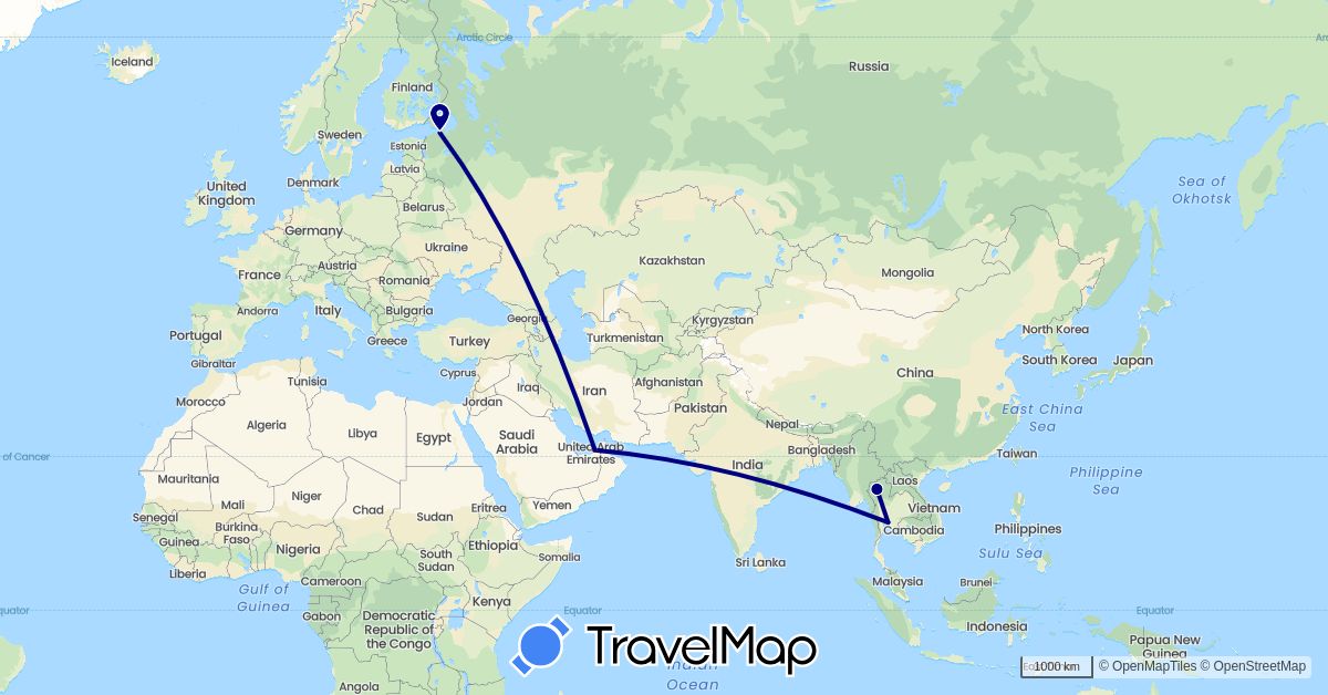 TravelMap itinerary: driving, hiking in United Arab Emirates, Russia, Thailand (Asia, Europe)